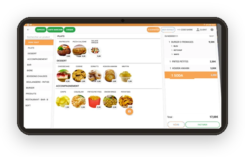 Écran du logiciel FoxPOS : La caisse au comptoir
