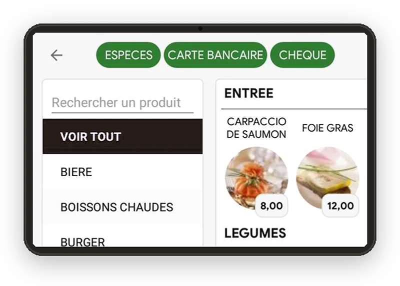Écran du logiciel FoxPOS : L’encaissement rapide