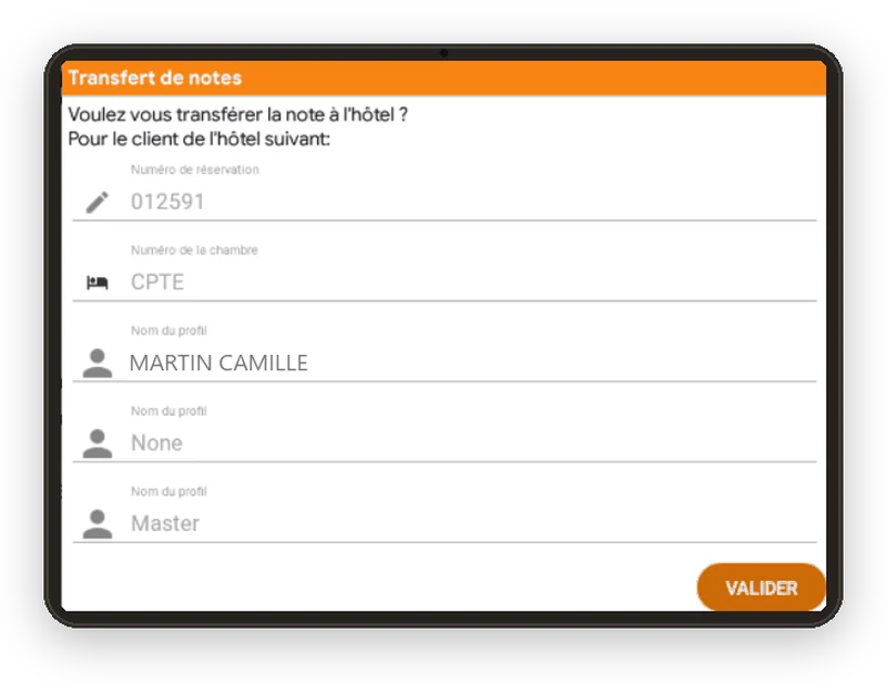 Écran du logiciel FoxPOS : L’addition sur la chambre