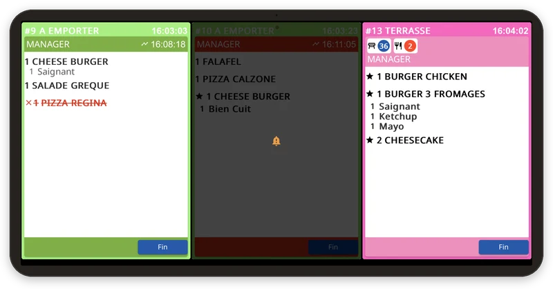 Écran du logiciel FoxPOS : L’écran de cuisine