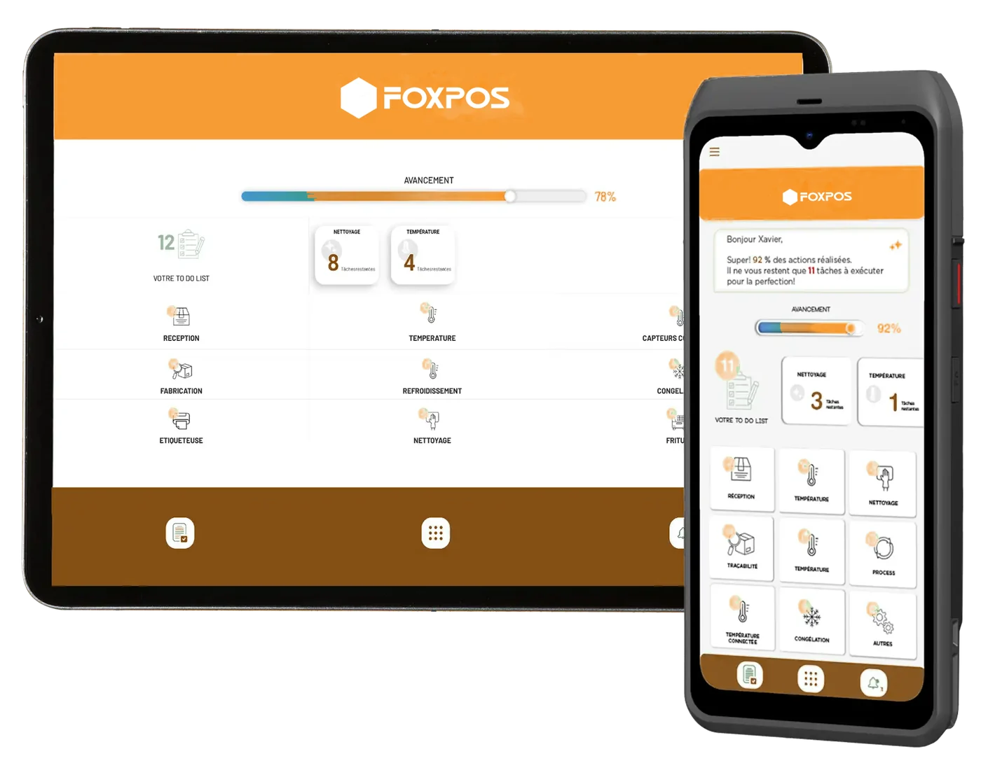 Application HACCP FoxPOS sur tablette et sur pad : tâches du jour et avancement