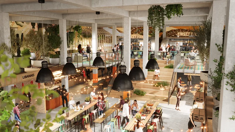 La salle du foodcourt (perspective d'architecte)